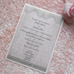 Vintage Wedding Invitations X 5 Personalised Pink..