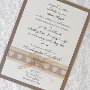 Rustic Country Chic Wedding Invitations X 5..