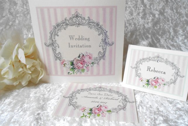 Vintage Wedding Invitation Save The Date And Placecard (ref 124)
