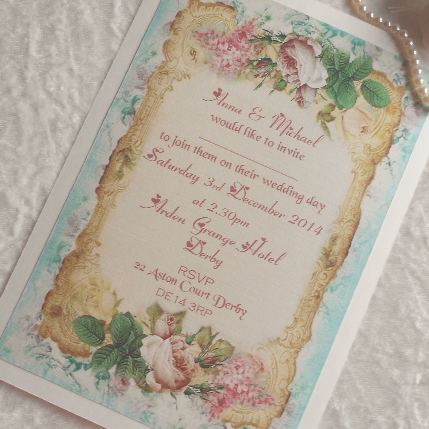 Vintage Style Wedding Invitations Rose Gold Frame Ref 28 Set Of 5 On Luulla