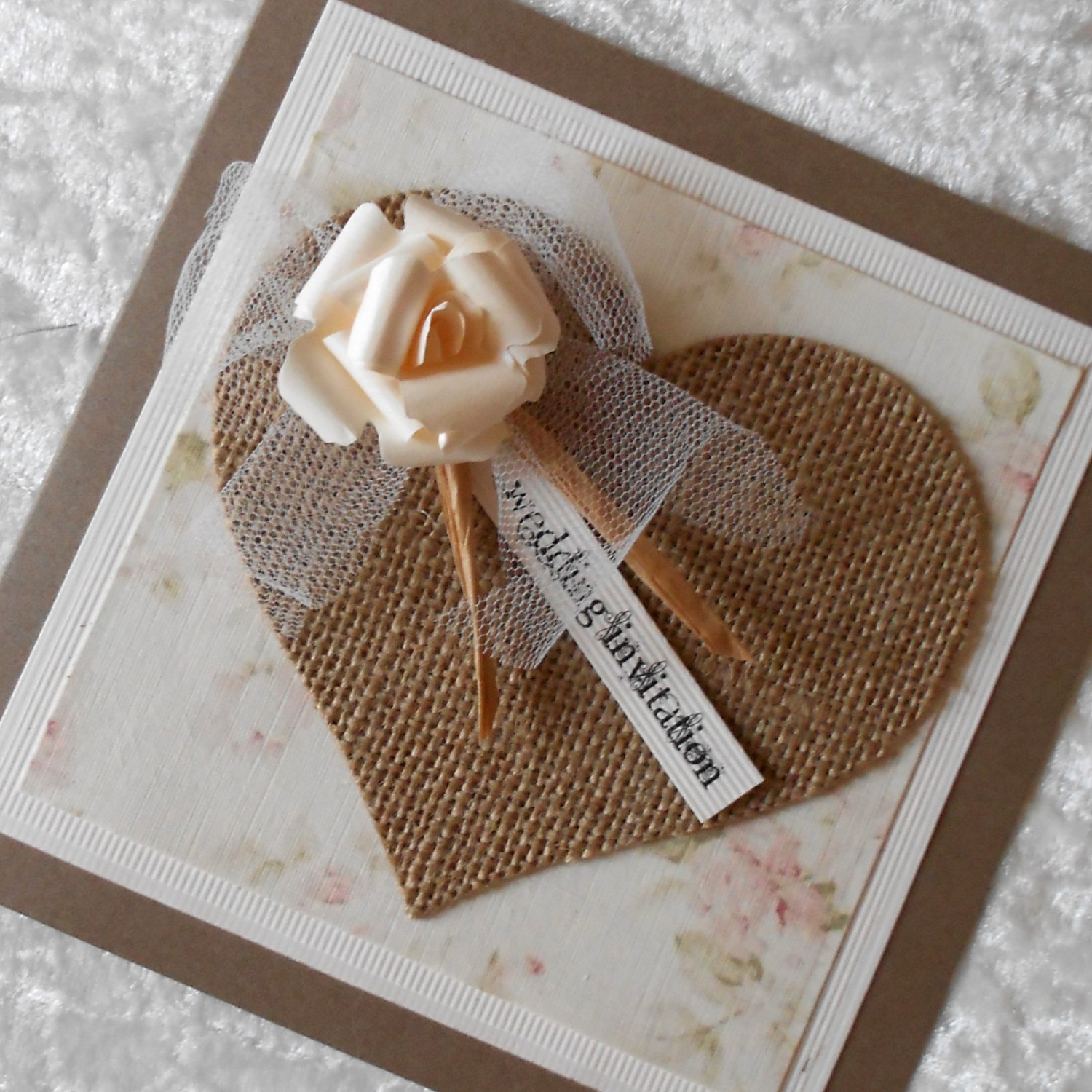 Rustic Wedding Invitations With Burlap Hessian Heart And Tulle